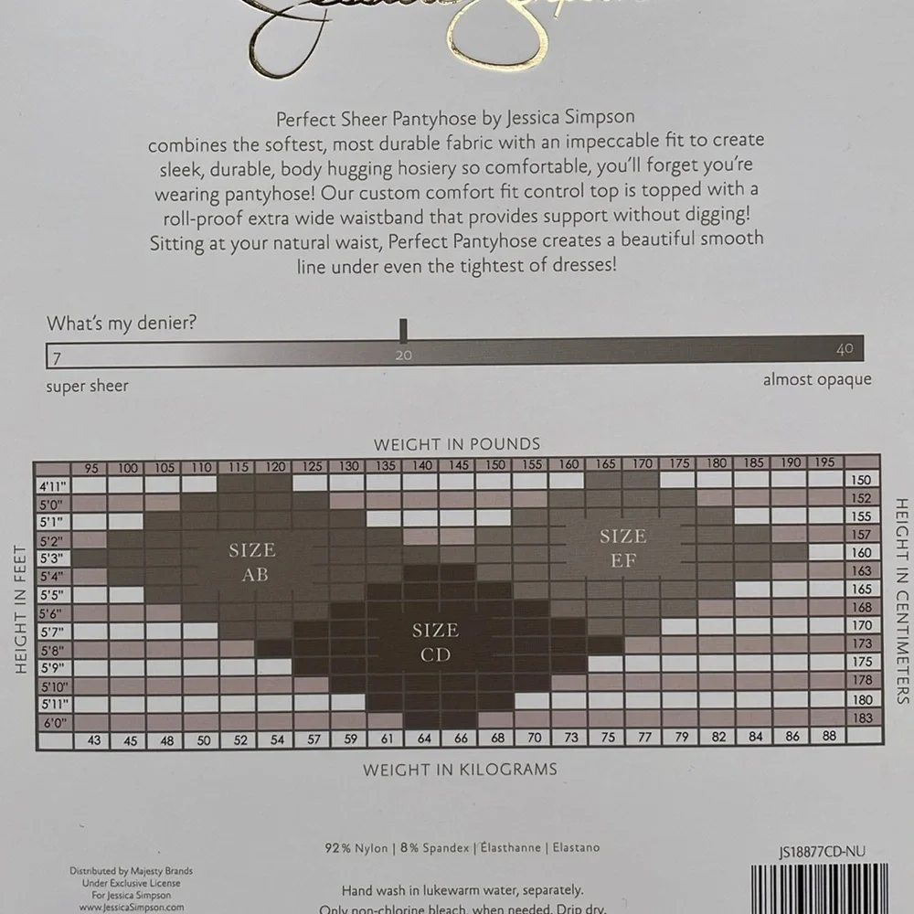 Jessica Simpson NUDE Sheer Tights Control Top Smooth‎ Sheer Extra Wide Waistband